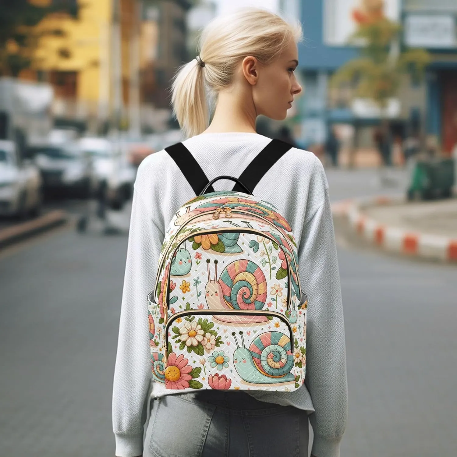 ALAZA Cute Snail Mini Backpack Purse for Women Travel Bag Lightweight Shoulder Bag Fashion Daypack
