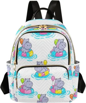 ALAZA Hippopotamus Balloon Pattern Mini Backpack Purse for Women Travel Bag Lightweight Shoulder Bag Fashion Daypack