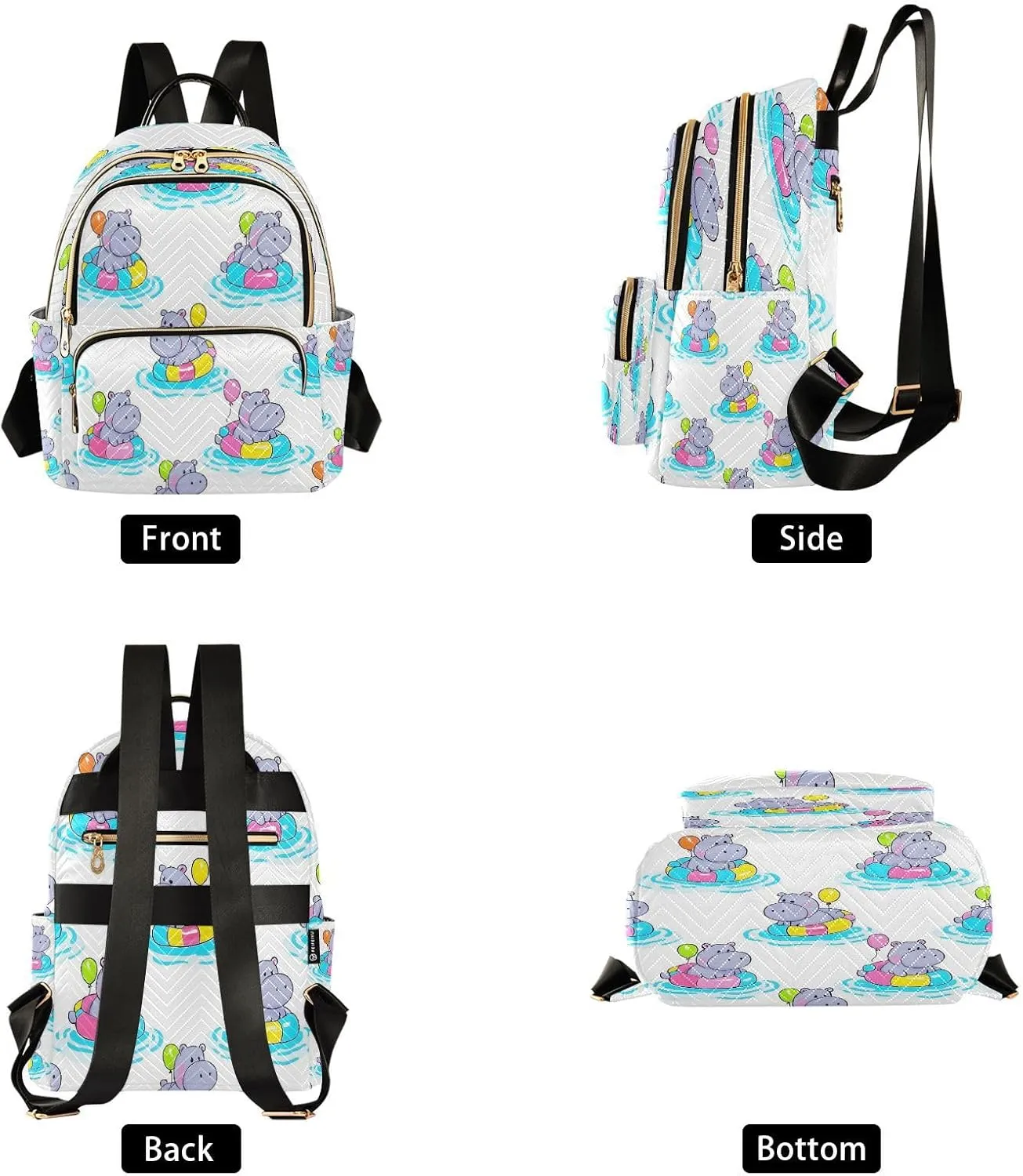 ALAZA Hippopotamus Balloon Pattern Mini Backpack Purse for Women Travel Bag Lightweight Shoulder Bag Fashion Daypack
