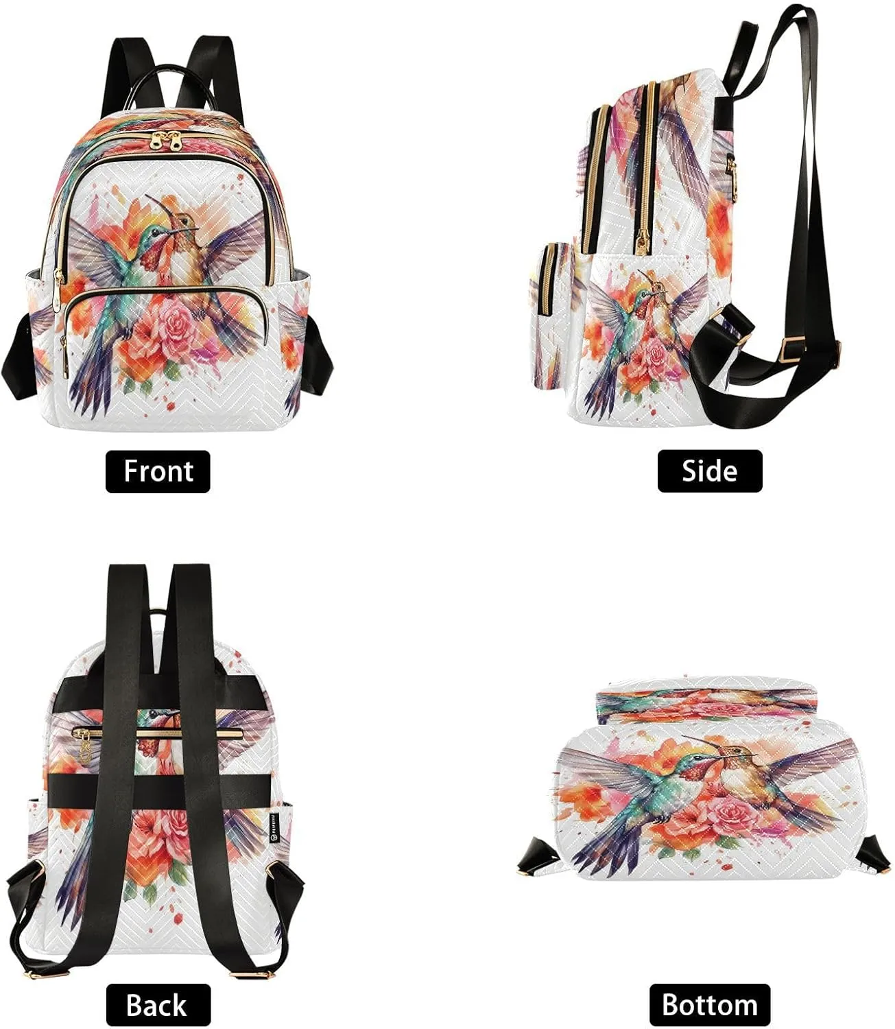 ALAZA Hummingbirds Spring Pink Floral Mini Backpack Purse for Women Travel Bag Lightweight Shoulder Bag Fashion Daypack
