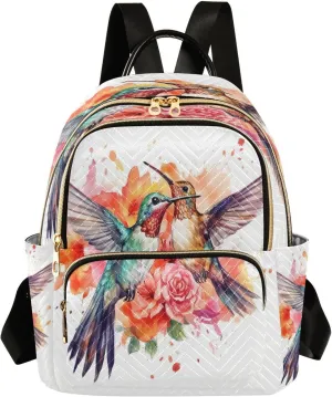 ALAZA Hummingbirds Spring Pink Floral Mini Backpack Purse for Women Travel Bag Lightweight Shoulder Bag Fashion Daypack