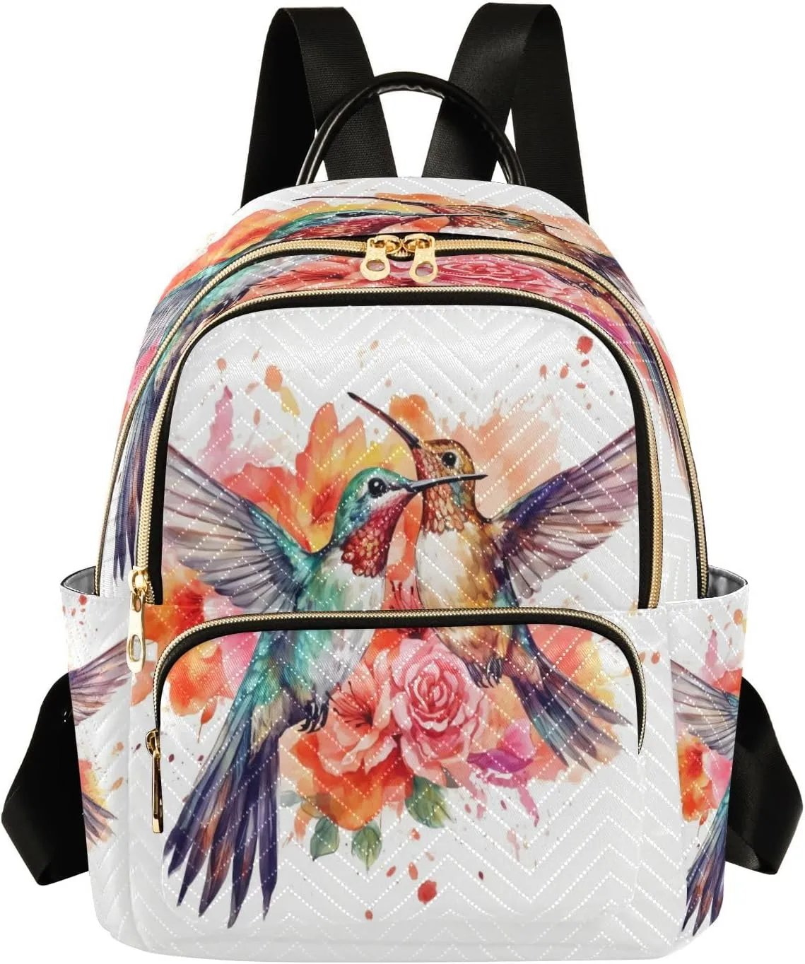 ALAZA Hummingbirds Spring Pink Floral Mini Backpack Purse for Women Travel Bag Lightweight Shoulder Bag Fashion Daypack