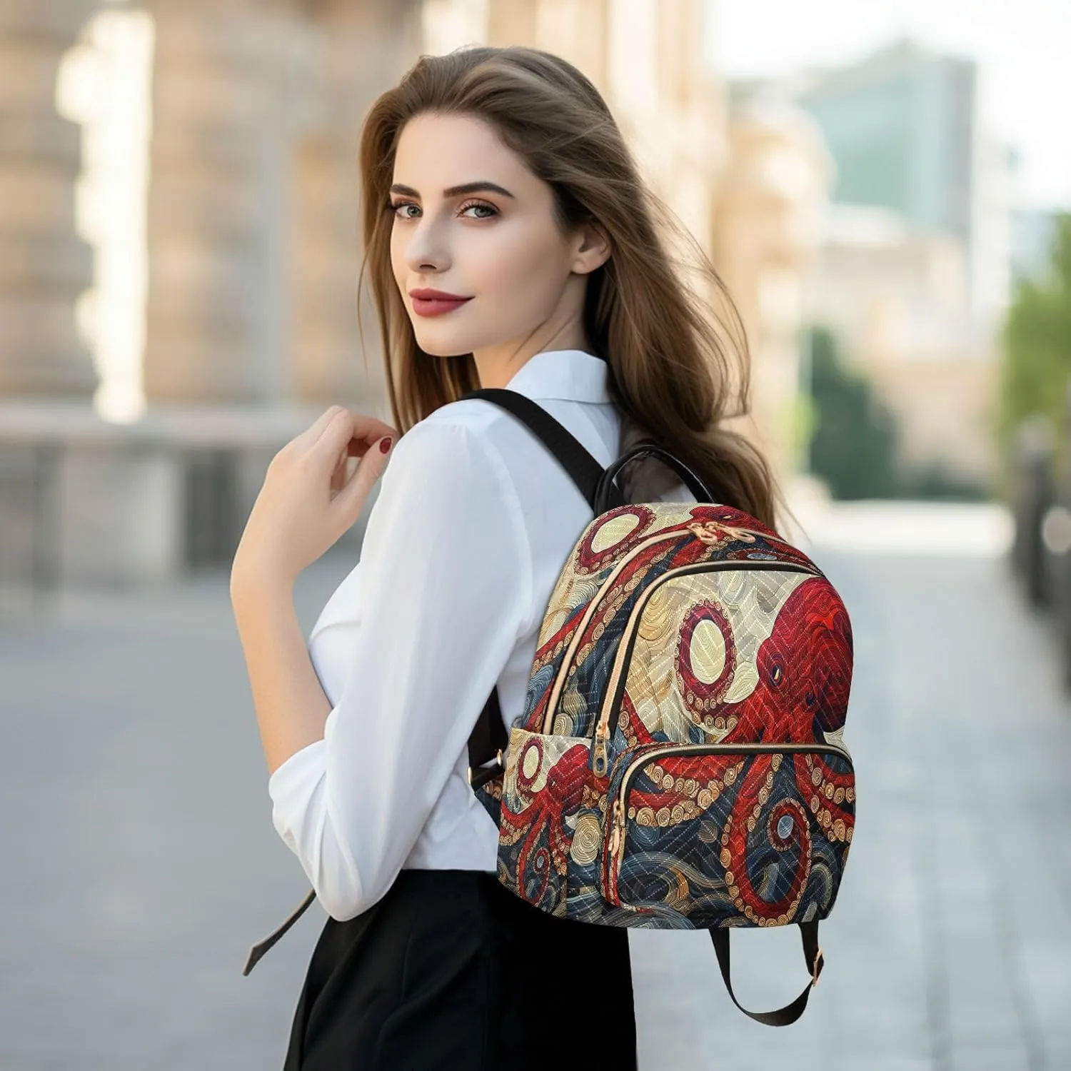 ALAZA Octopus Mini Backpack Purse for Women Travel Bag Lightweight Shoulder Bag Fashion Daypack