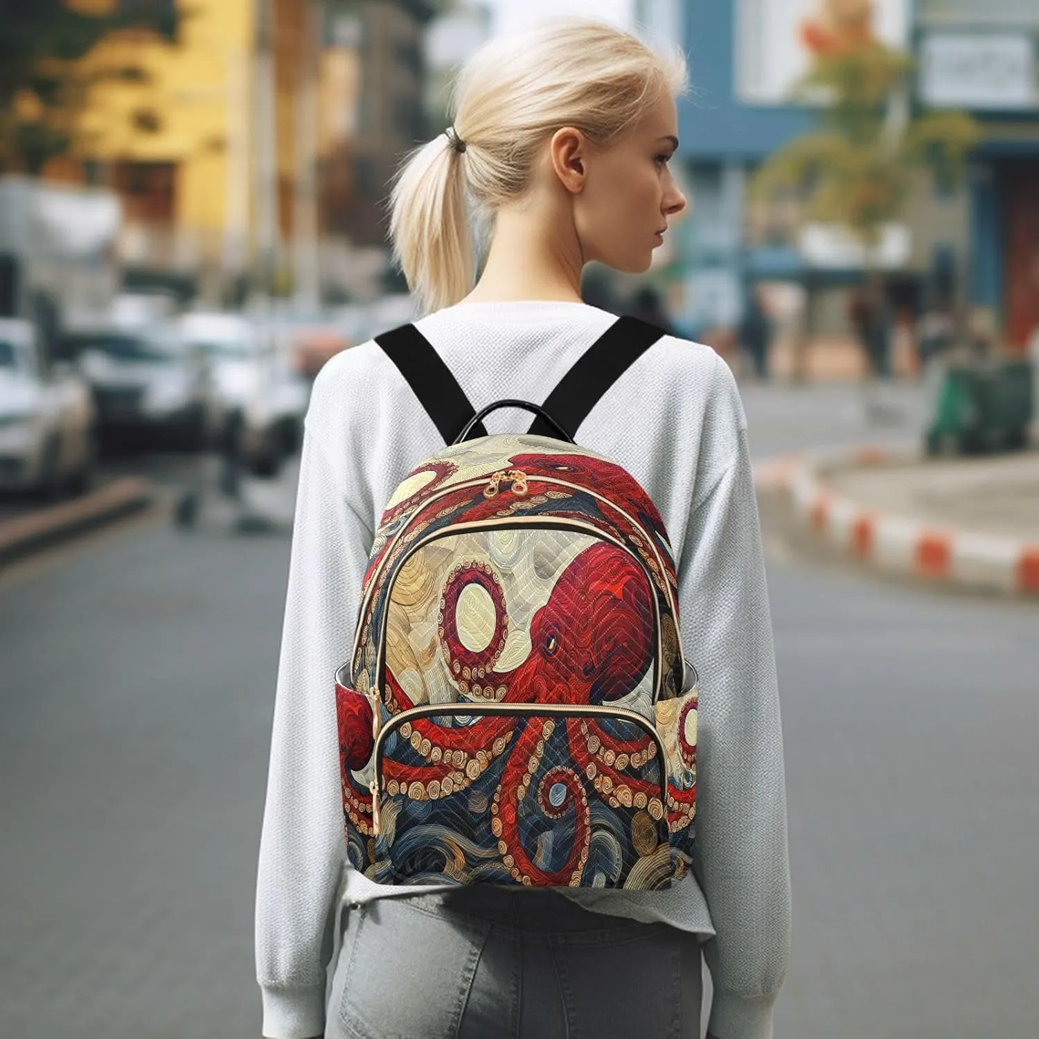 ALAZA Octopus Mini Backpack Purse for Women Travel Bag Lightweight Shoulder Bag Fashion Daypack