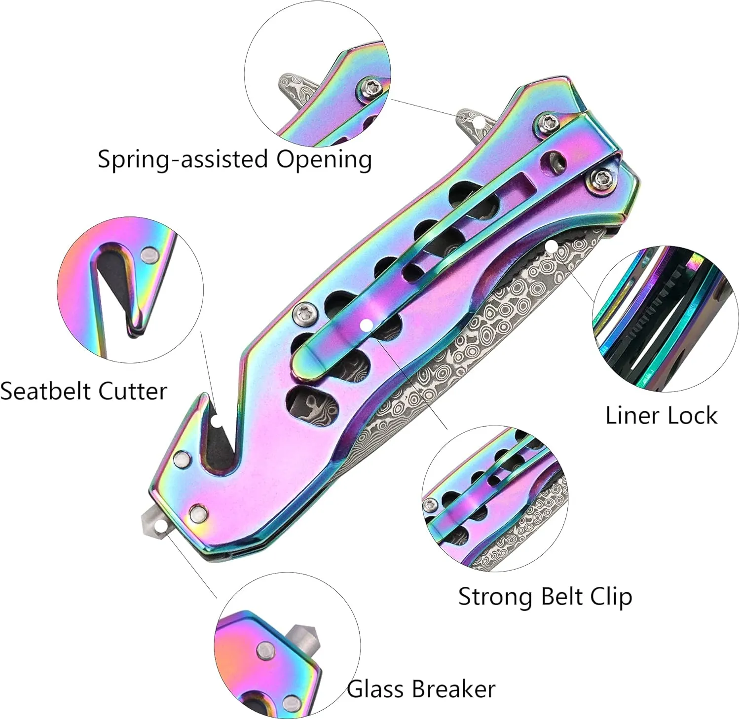 ALBATROSS EDC Cool Tactical Folding Pocket Knife with Modern Damascus Steel Blade, SpeedSafe Spring Assisted Opening Knifes with Liner Lock,Pocketclip,Glass Breaker,Seatbelt Cutter, Gifts Box (Multi)
