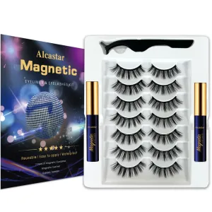 Alcastar Magnetic Eyelashes with Eyeliner Kit, Magnetic Lashes Natural Looking with, Reusable,Long Lasting, Easy Apply,Cruelty-Free. (B-cat eye7-2D21)
