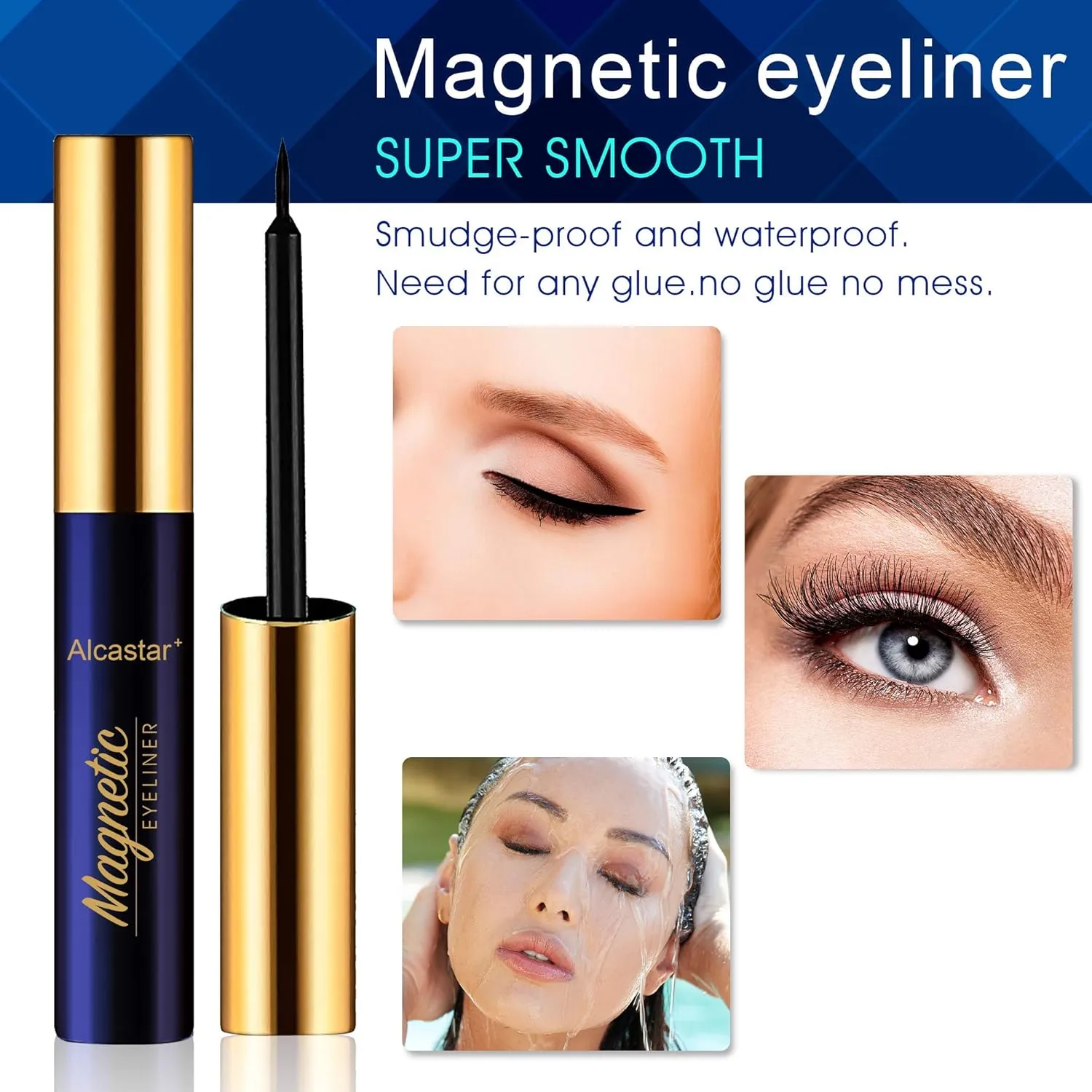 Alcastar Magnetic Eyelashes with Eyeliner Kit, Magnetic Lashes Natural Looking with, Reusable,Long Lasting, Easy Apply,Cruelty-Free. (B-cat eye7-2D21)