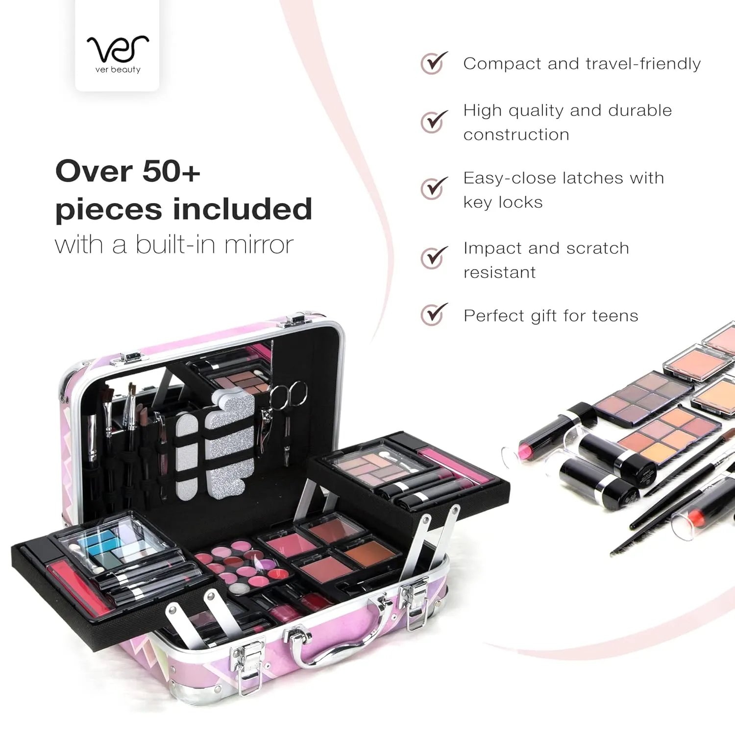 All In One Makeup Set for Adults and Girls-Full Makeup Kit for Beginners Includes Eye Shadow Blush Lip Gloss Lipstick Lip Brush Mirror Tweezer Nail Filer Clipper Scissor (BEAUTY JUNKIE)
