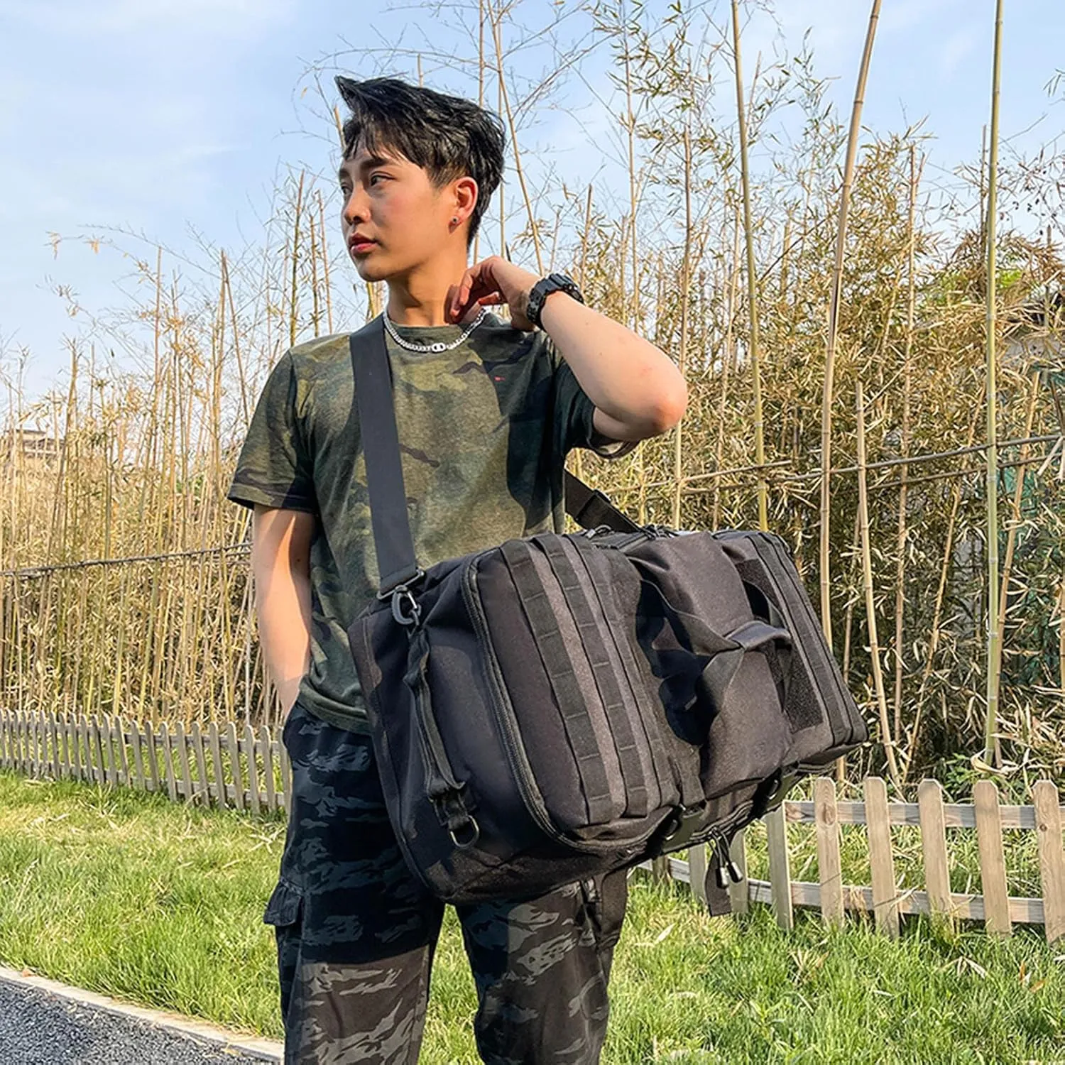 Alomejor Outdoor Backpack Large Capacity Waterproof Tiger Camo Bag with Ventilated Back Panel Travel Bag for Camping Hiking
