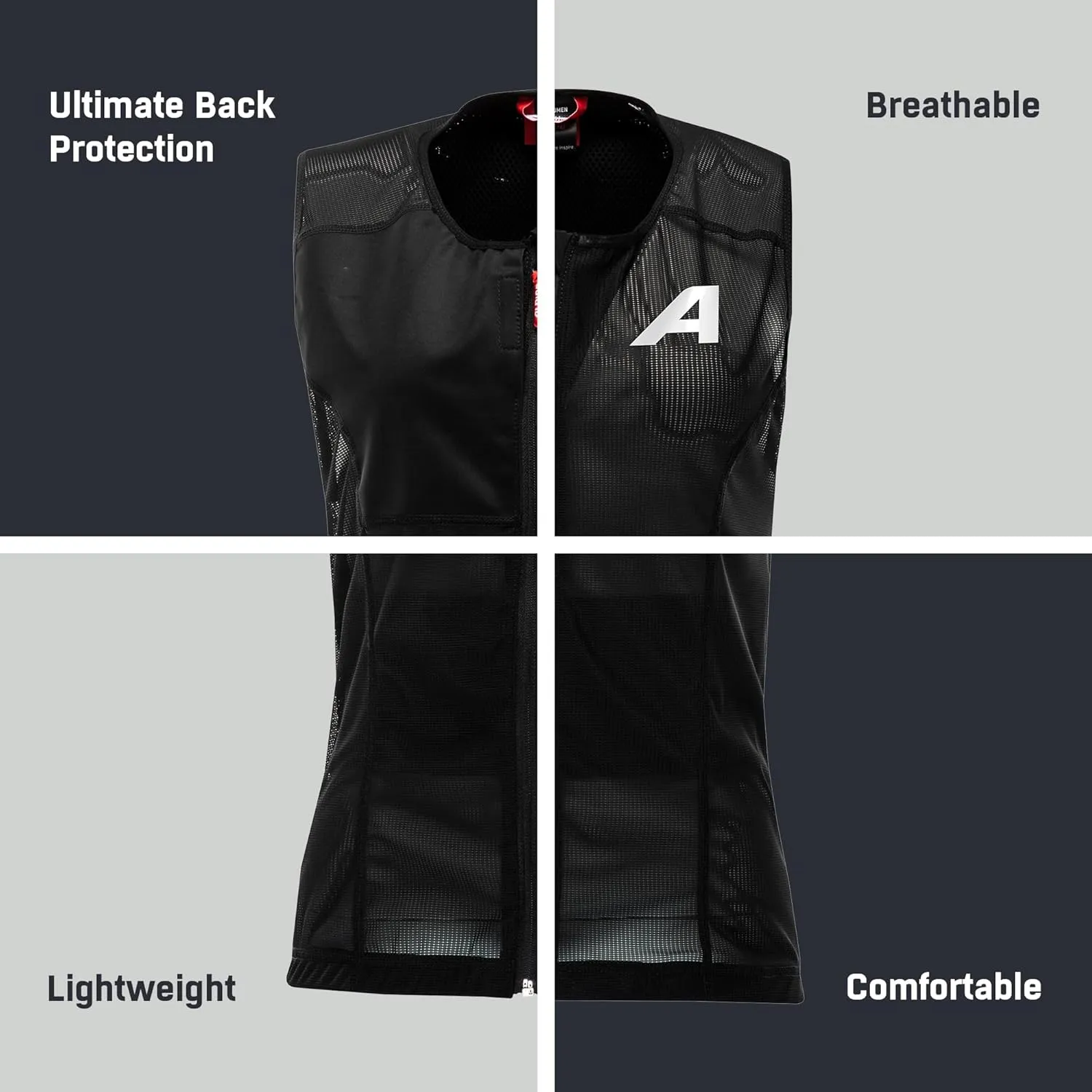 ALPINA Proshield Back Protector Vest Women, Lightweight Flexible Spine Protection for Skiing Snowboarding, Black