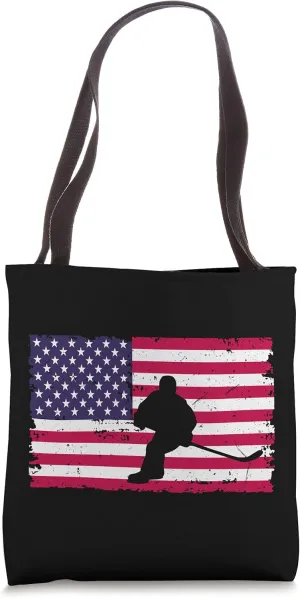 American Flag Patriotic Puck Goalie Players Ice Rink Hockey Tote Bag