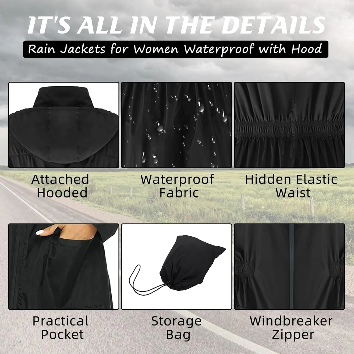 American Trends Rain Jacket Women Waterproof with Hood Windbreaker Jacket Travel Rain Coat Packable Lightweight Long Raincoat