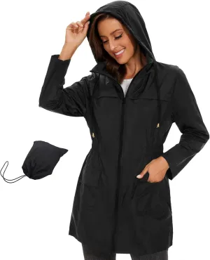American Trends Rain Jacket Women Waterproof with Hood Windbreaker Jacket Travel Rain Coat Packable Lightweight Long Raincoat
