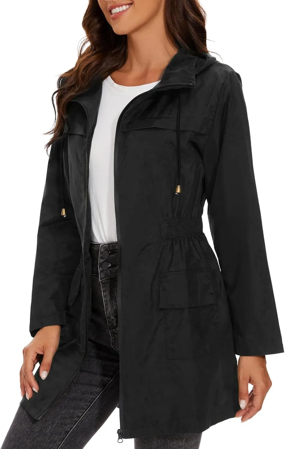 American Trends Rain Jacket Women Waterproof with Hood Windbreaker Jacket Travel Rain Coat Packable Lightweight Long Raincoat