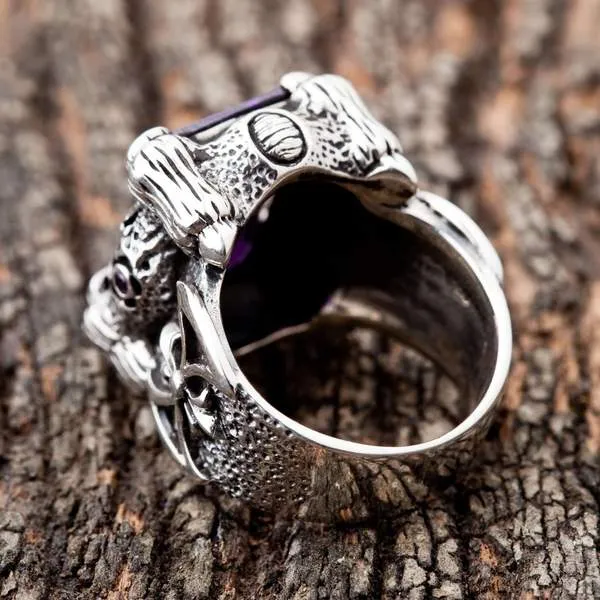 Amethyst Sterling Silver Claw Gothic Ring