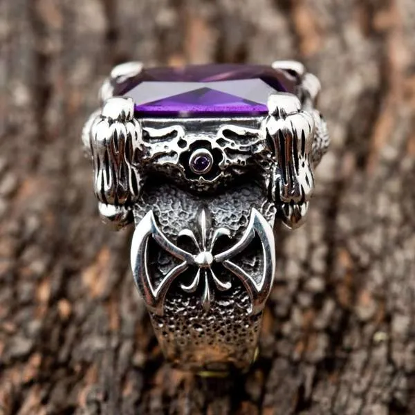 Amethyst Sterling Silver Claw Gothic Ring