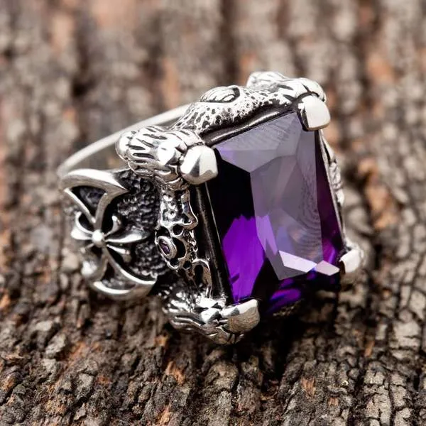 Amethyst Sterling Silver Claw Gothic Ring