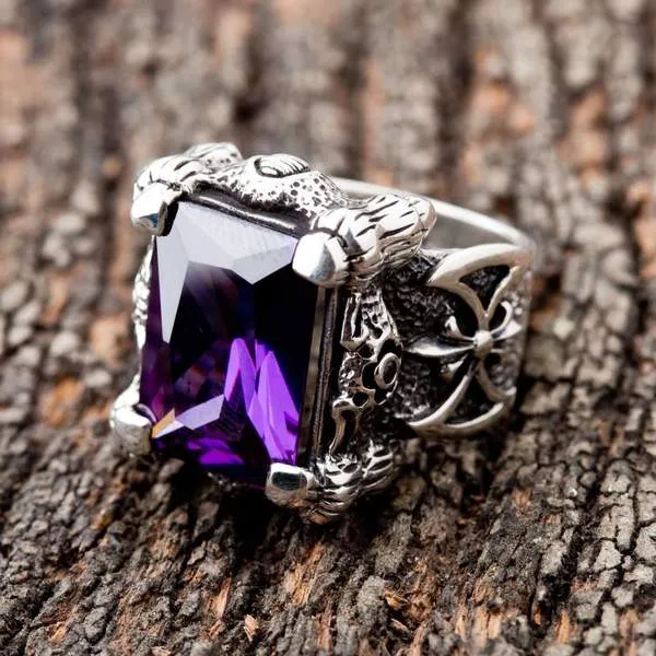Amethyst Sterling Silver Claw Gothic Ring