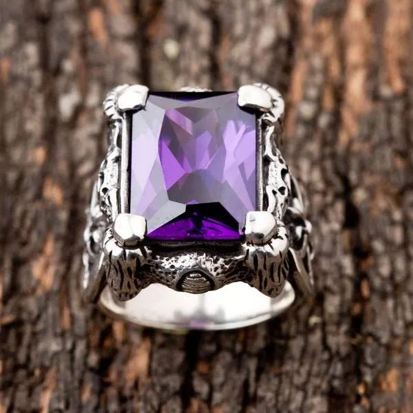 Amethyst Sterling Silver Claw Gothic Ring
