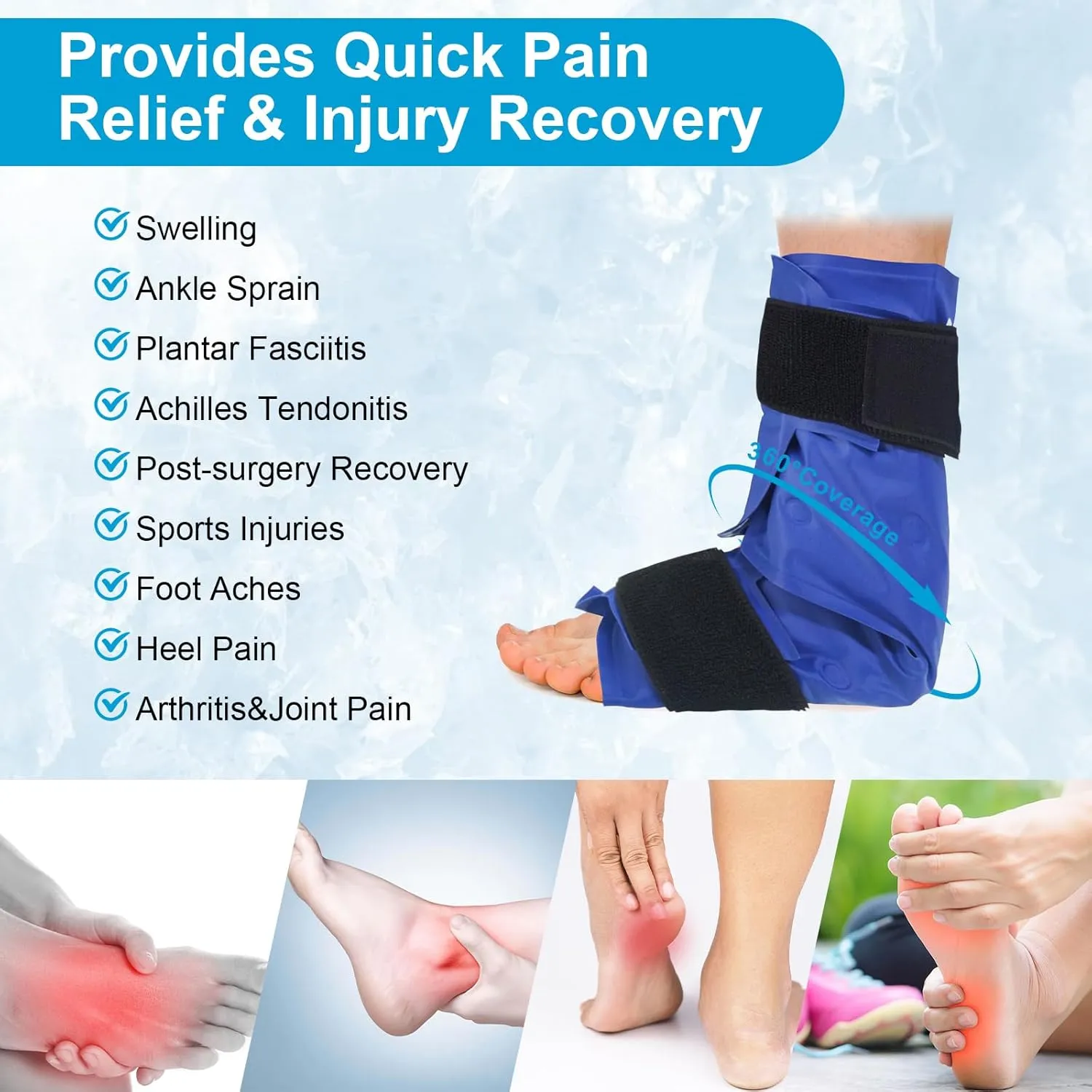 Ankle Foot Ice Pack Wrap for Swelling and Pain, Reusable Hot and Cold Ice Gel Packs for Plantar Fasciitis Relief, Muscle Pain, Foot Injuries, Ankle and Heel Sprains, Foot Surgery Recovery