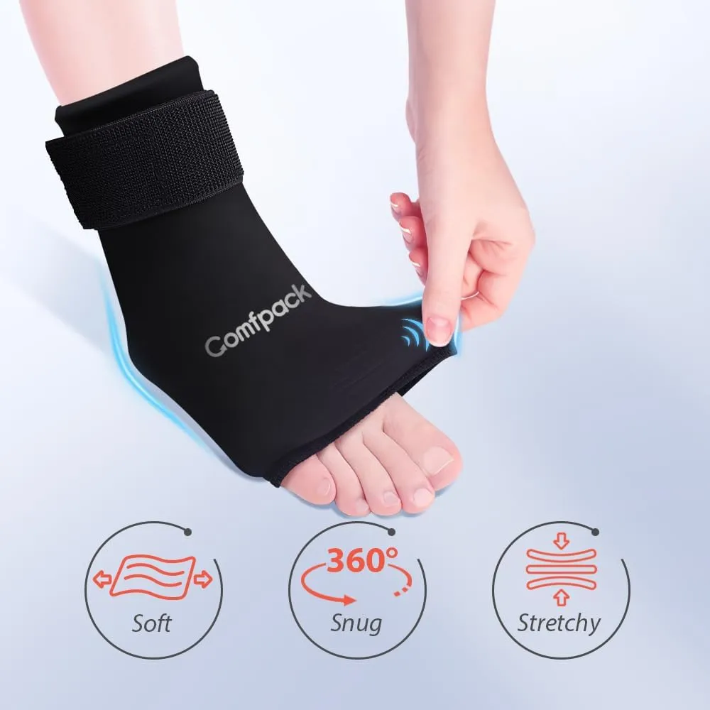 Ankle Ice Pack for Injuries Resuable, 2PCS Gel Ankle Foot Heel Ice Pack Wrap with Hot Cold Compression Pain Relief for Plantar Fasciitis, Swelling, Sprained, Achilles Tendonitis, Heel Spur