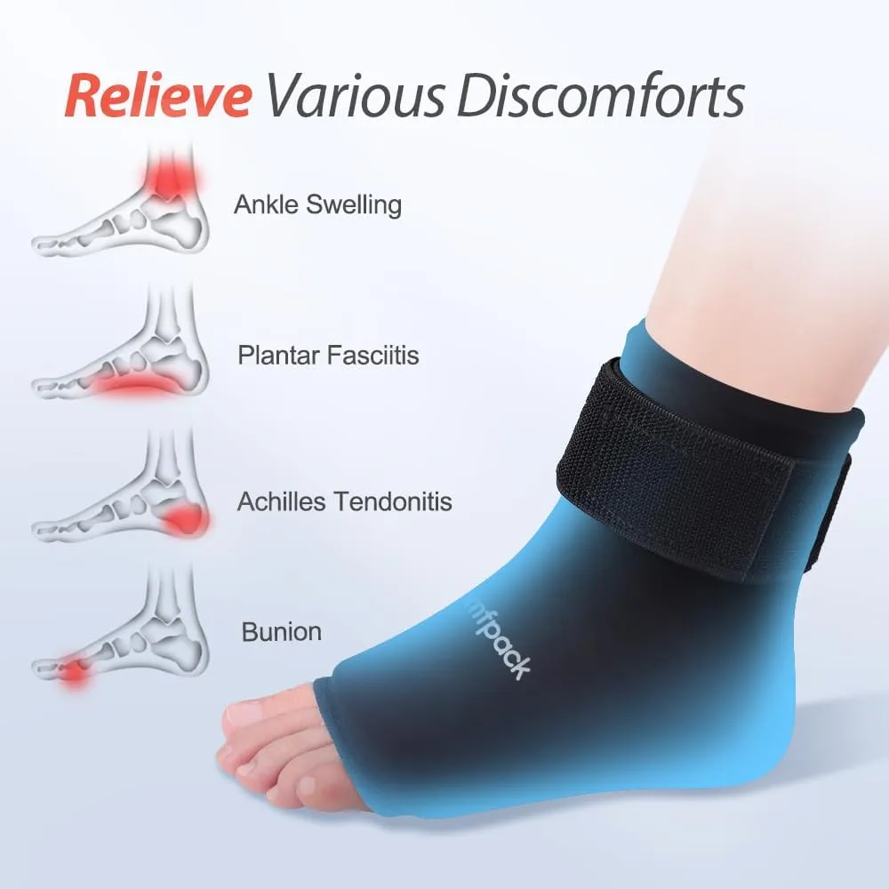 Ankle Ice Pack for Injuries Resuable, 2PCS Gel Ankle Foot Heel Ice Pack Wrap with Hot Cold Compression Pain Relief for Plantar Fasciitis, Swelling, Sprained, Achilles Tendonitis, Heel Spur