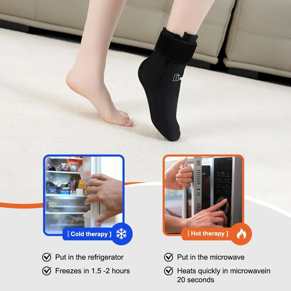 Ankle Ice Pack Wrap for Swelling and Injuries Recovery,Reusable Gel Ice Pack for Foot and Ankle,Ice Cold Compression Sock for Foot Heel Wrap,Tendonitis,Plantar Fasciitis,Swelling,Sprained,Black