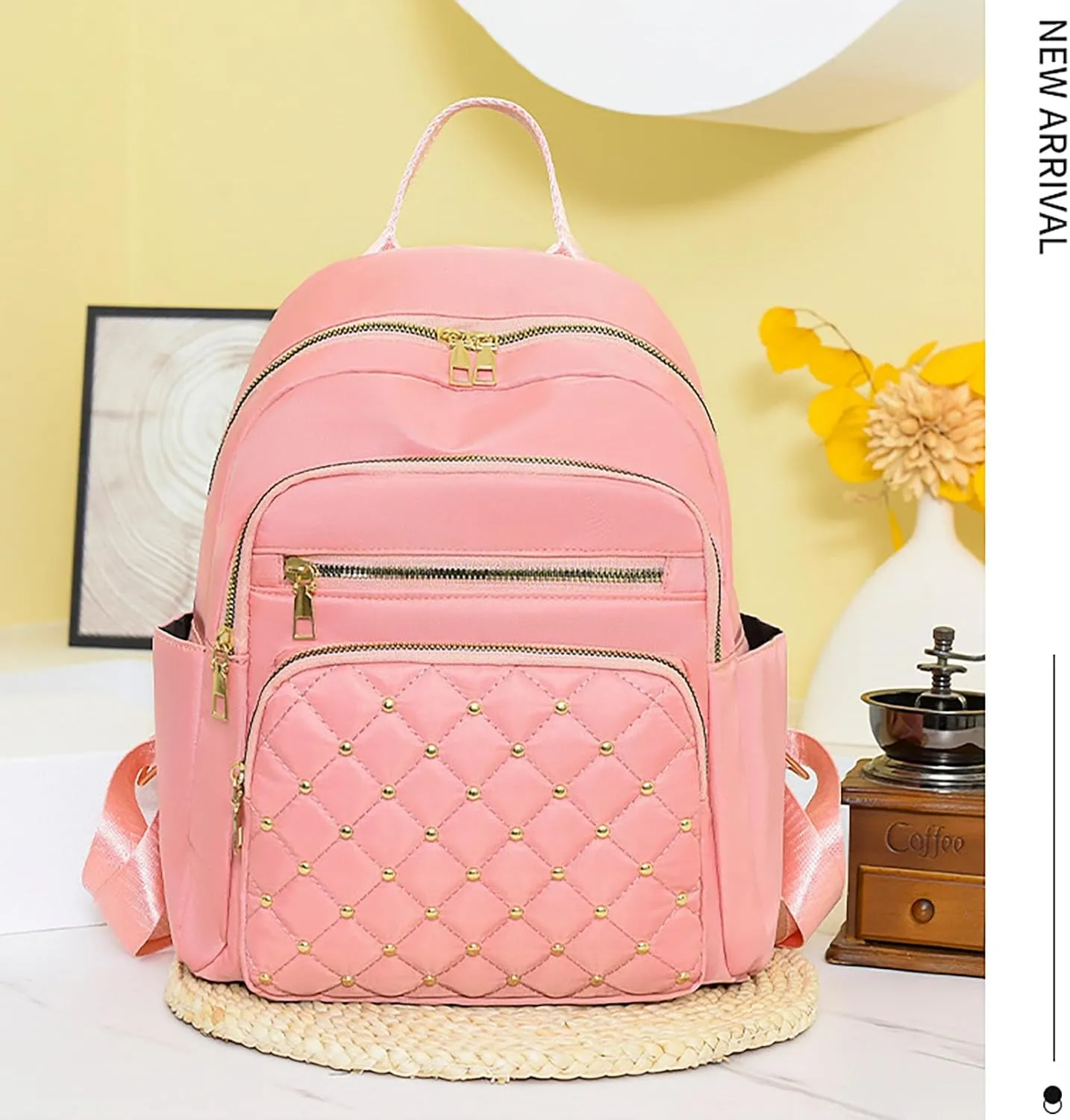 Anti-Theft Oxford College Backpack Lightweight Travel Daypack for Women Work Commute Outdoor Hiking Essentials (Pink)