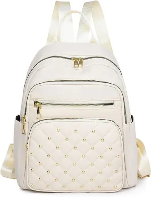 Anti-Theft Oxford College Backpack Lightweight Travel Daypack for Women Work Commute Outdoor Hiking Essentials (White)