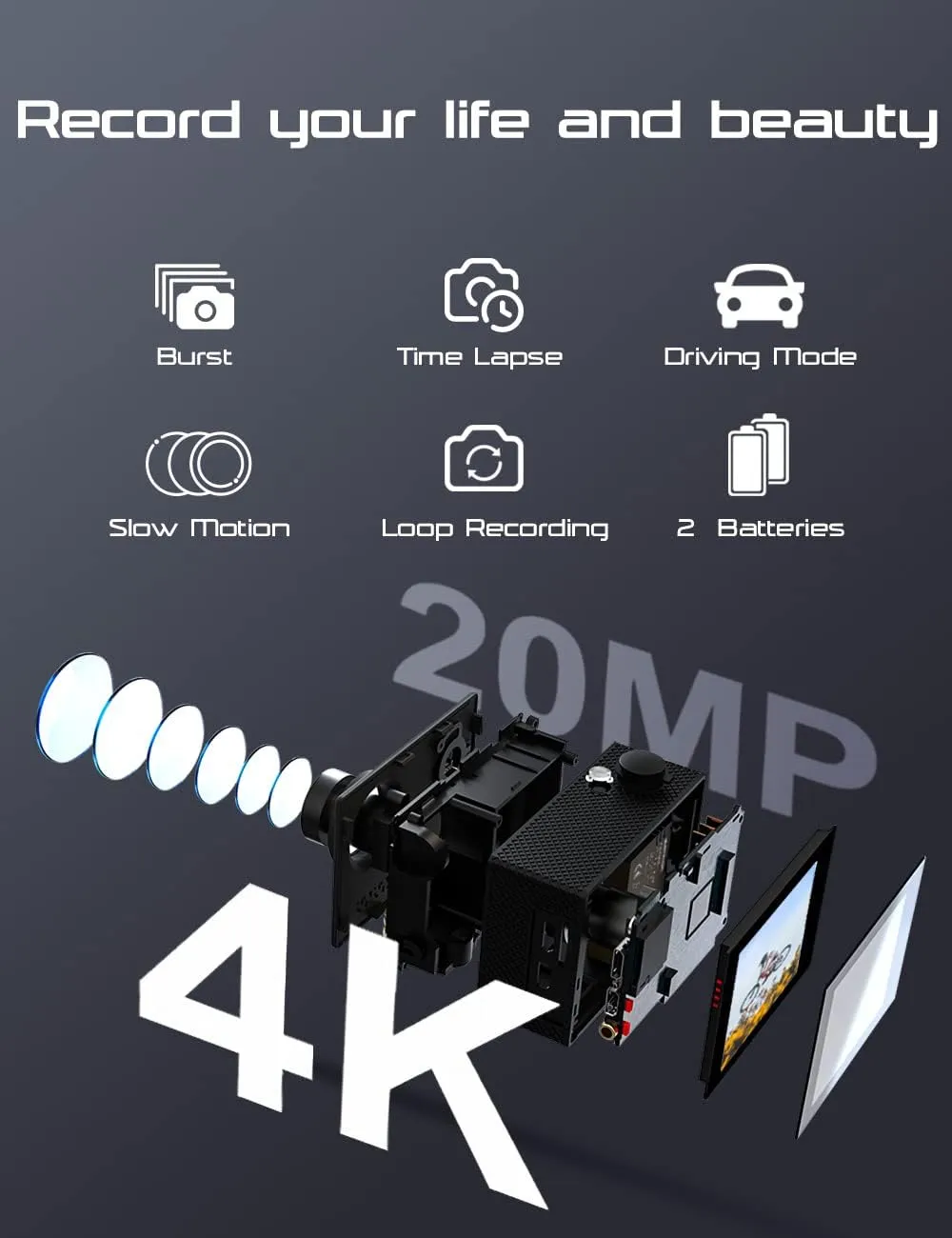 Apexcam Action Camera 4K Sports Cameras 20MP 40M 170°Wide-Angle WiFi Waterproof Underwater Camera with 2.4G Remote Control 2 Batteries 2.0'' LCD Ultra HD Camera with Mounting Accessories Kit