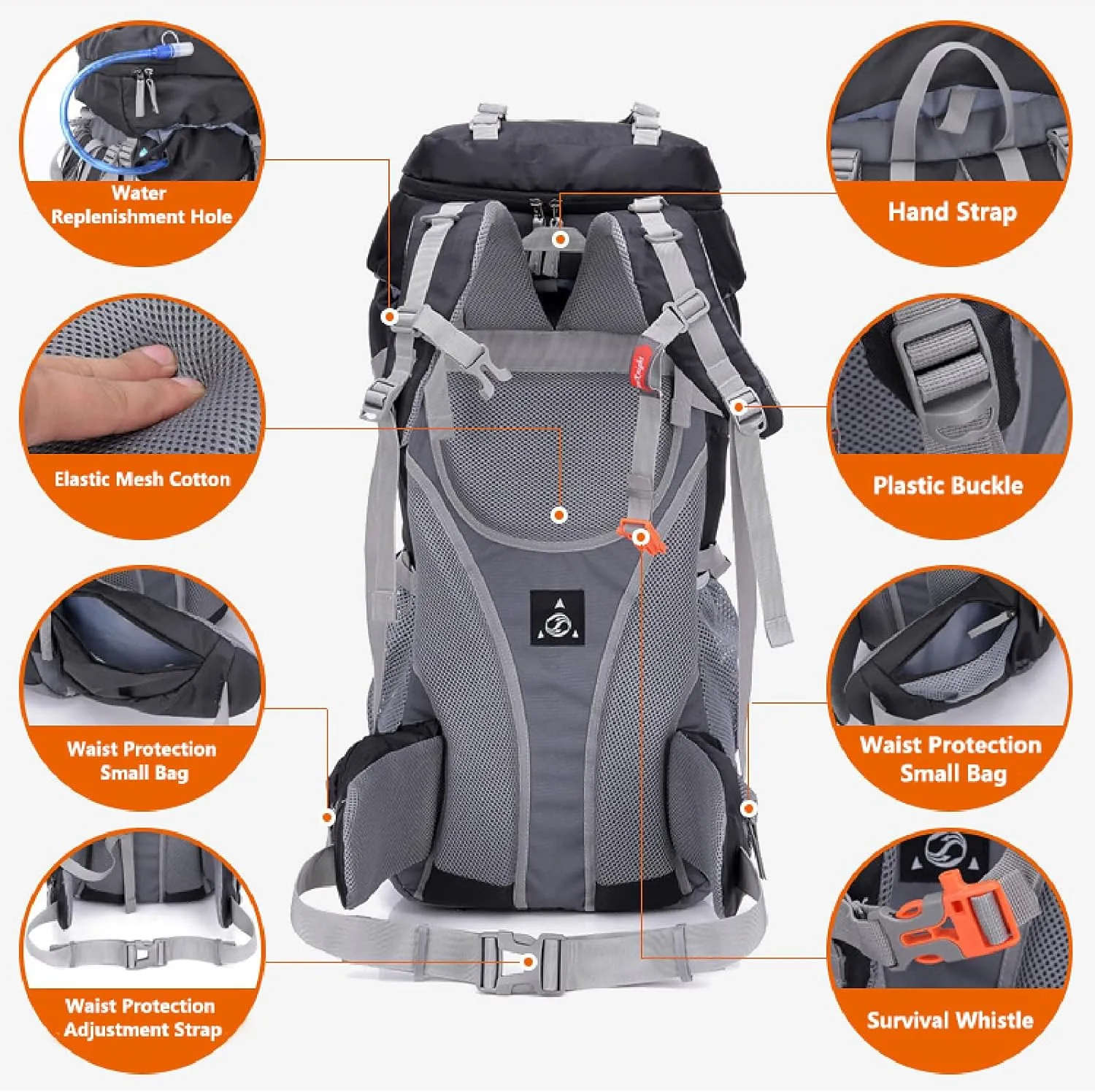 APLUSH Hiking Camping Backpack with Rain Cover, Lightweight Waterproof Outdoor Sport Travel Daypack for Climbing Touring,Blue b,60L
