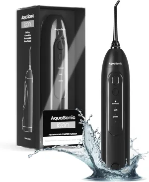 AquaSonic Icon Water Flosser for Teeth – Cordless Rechargeable Oral Irrigator – Waterproof, Portable Dental Cleaning with Jet Tip – Braces Home Travel - Onyx