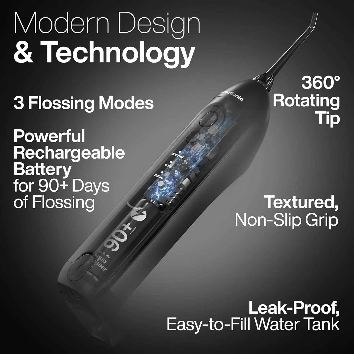 AquaSonic Icon Water Flosser for Teeth – Cordless Rechargeable Oral Irrigator – Waterproof, Portable Dental Cleaning with Jet Tip – Braces Home Travel - Onyx