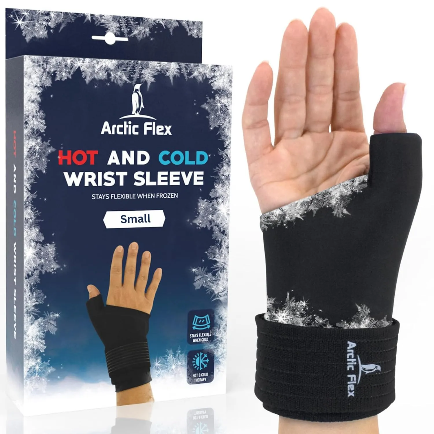 Arctic Flex Wrist Ice Pack Wrap - Extra Strength Hot & Cold Therapy - Reusable Hand & Thumb Freeze Sleeve - FSA/HSA Approved for Arthritis, Carpal Tunnel, Surgery, & Pain Relief (Fits Left & Right)