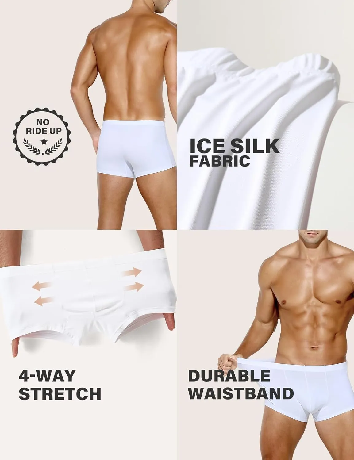 Arjen Kroos Men's Boxer Briefs, Sexy Silky Breathable Ice Silk Mens Trunks Underwear, Underwear for Men 4 Pack