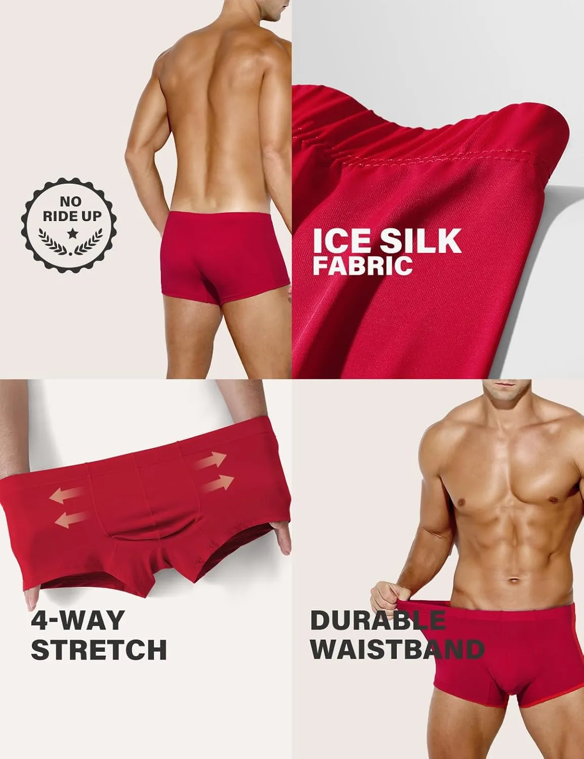 Arjen Kroos Men's Boxer Briefs, Sexy Silky Breathable Ice Silk Mens Trunks Underwear, Underwear for Men 4 Pack