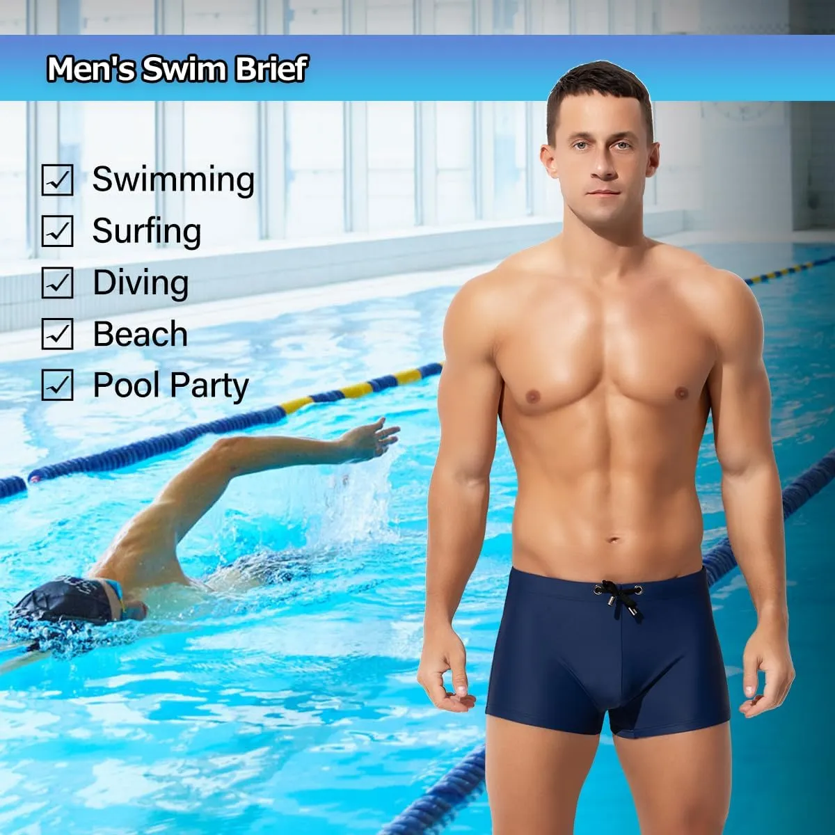 Arjen Kroos Men's Classic Solid Square Cut Swimwear Sexy Tight Swimming Trunks Tan Through Bikini Swim Briefs
