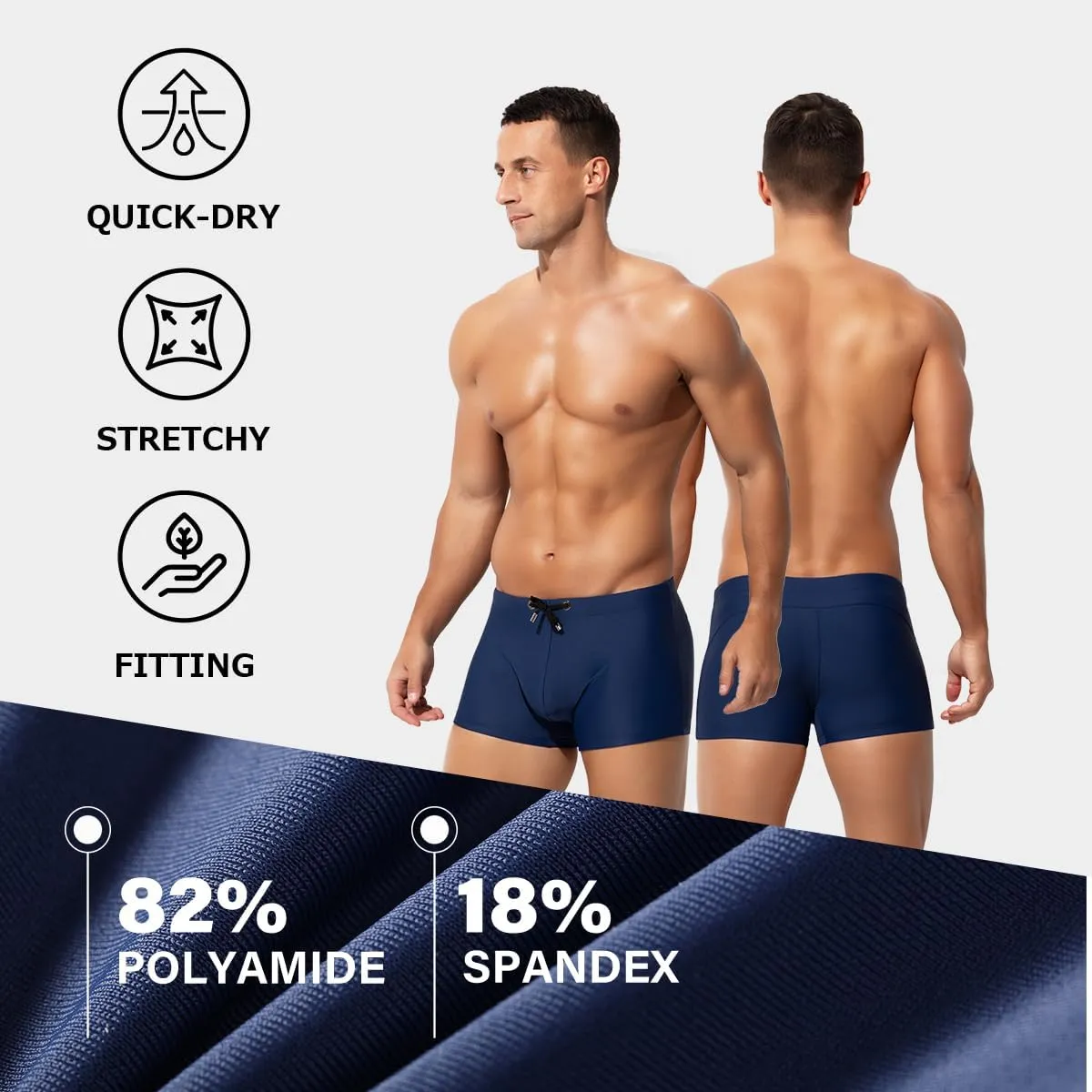 Arjen Kroos Men's Classic Solid Square Cut Swimwear Sexy Tight Swimming Trunks Tan Through Bikini Swim Briefs