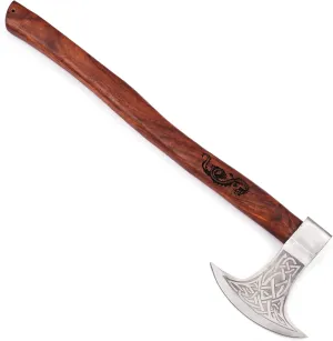 Armory Replicas™ Dragon Slayer Viking Battle Axe – 23" Carbon Steel Beheading Axe w/Knot Motif, Sheesham Wood Handle Options – Rustic Brown Finish, Functional Crescent Blade