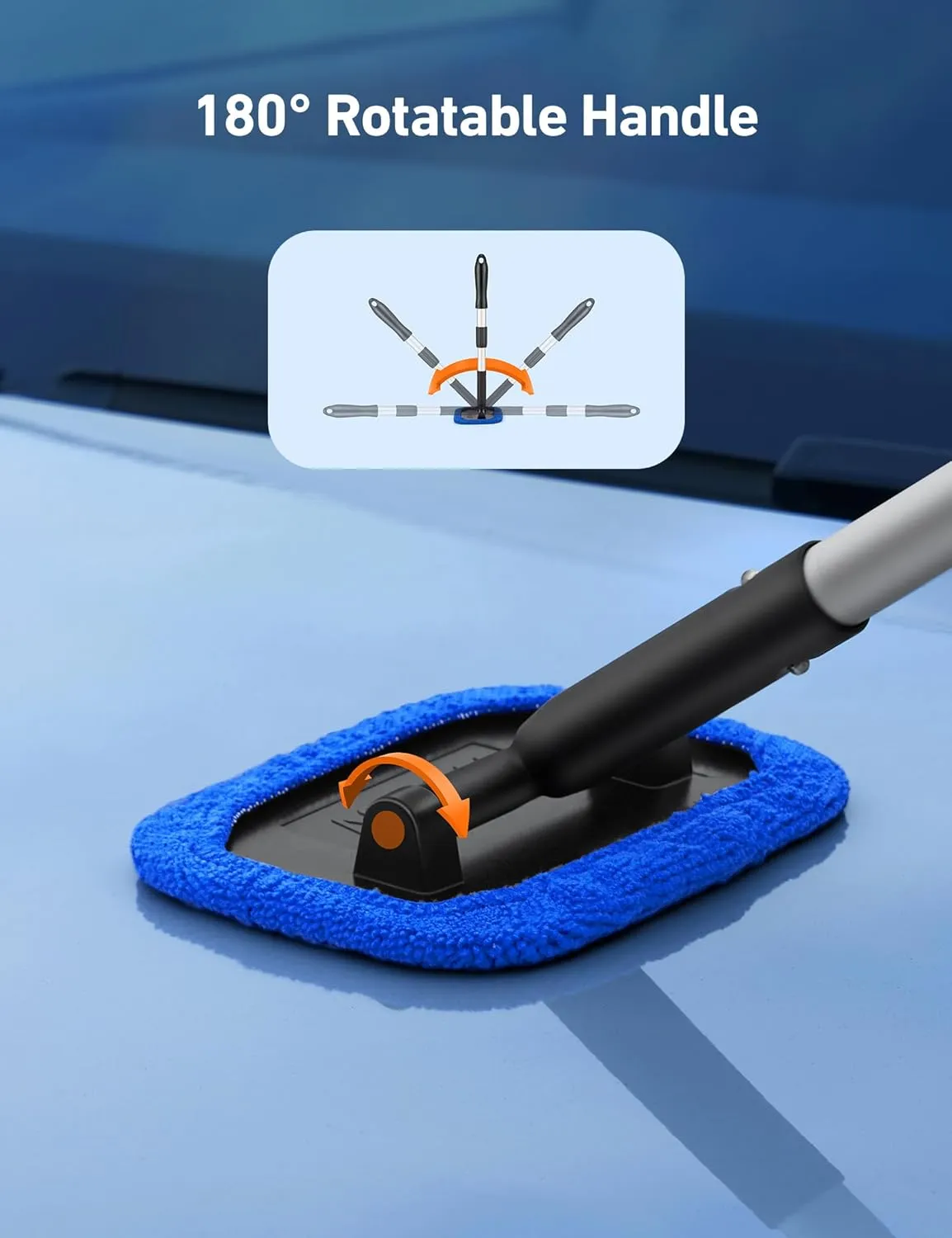 AstroAI Windshield Cleaner, Microfiber car Window Cleaner with 4 Reusable and Washable Microfiber Pads and Extendable Handle Auto Inside Glass Wiper Kit Blue