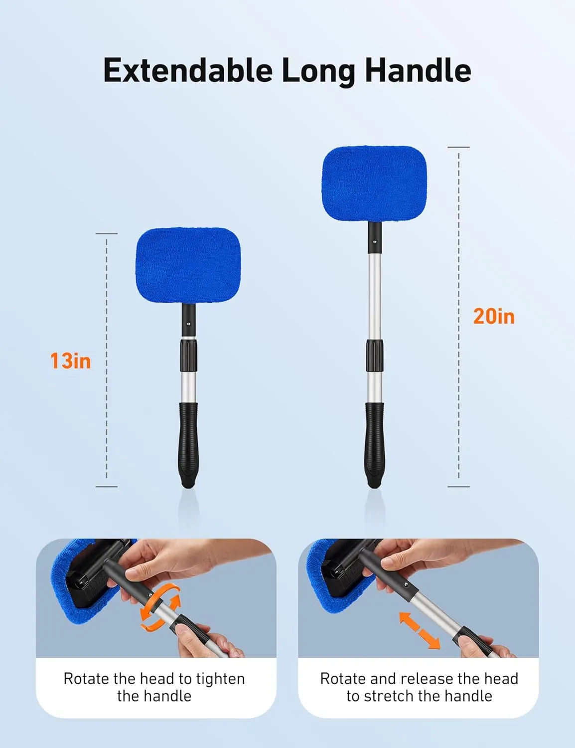 AstroAI Windshield Cleaner, Microfiber car Window Cleaner with 4 Reusable and Washable Microfiber Pads and Extendable Handle Auto Inside Glass Wiper Kit Blue