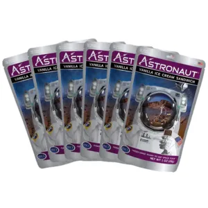 Astronaut Foods Freeze-Dried Ice Cream Sandwich, NASA Space Dessert, Vanilla, 6 Count