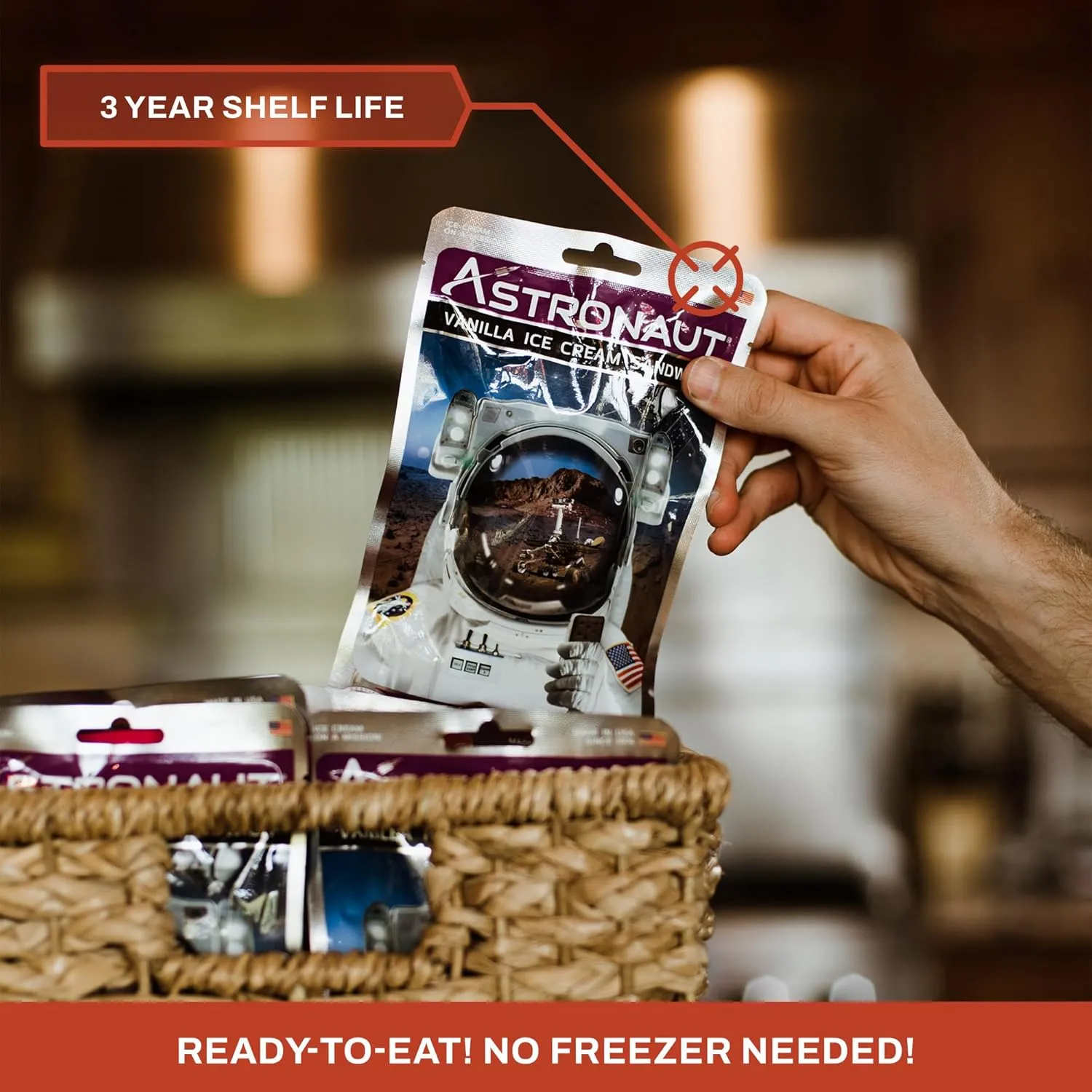 Astronaut Foods Freeze-Dried Ice Cream Sandwich, NASA Space Dessert, Vanilla, 6 Count