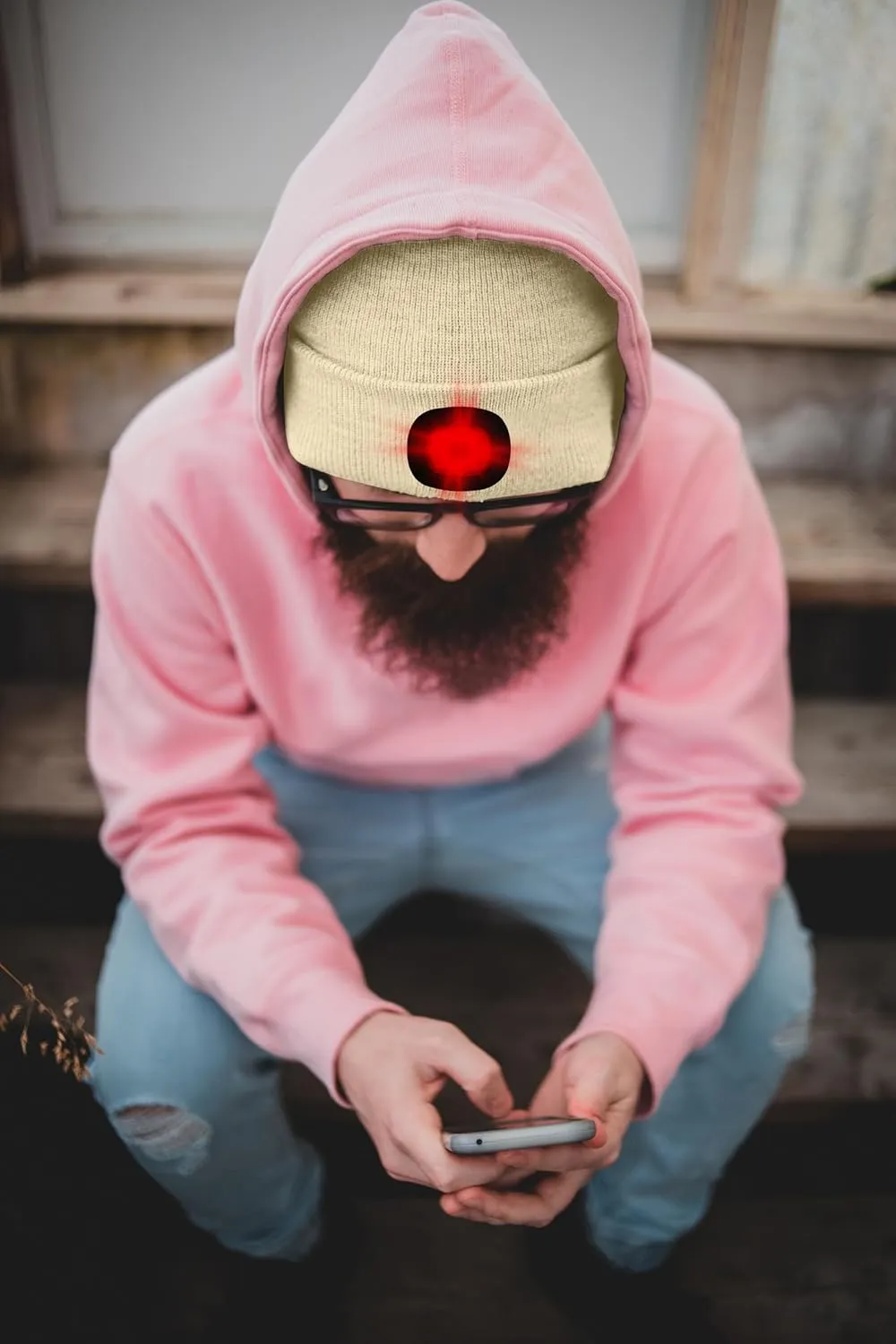 ATNKE LED Lighted Beanie Hat,USB Rechargeable 8 LED Red Glow Flashing Run Headlamp Lined Fleece Cap for Men and Women
