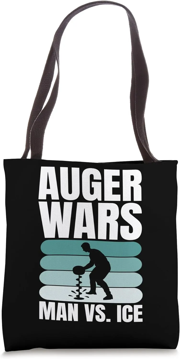 Auger Wars Man Vs Ice Ice Fishing Tote Bag
