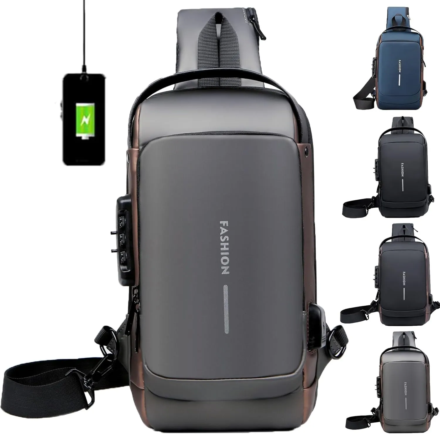 Auricz Bag, Carbon Fiber Streamline Anti-Theft Sling Bag, USB Waterproof Chest Daypack Casual Shoulder Bags Backpack (Gray)