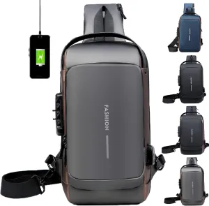 Auricz Bag, Carbon Fiber Streamline Anti-Theft Sling Bag, USB Waterproof Chest Daypack Casual Shoulder Bags Backpack (Gray)