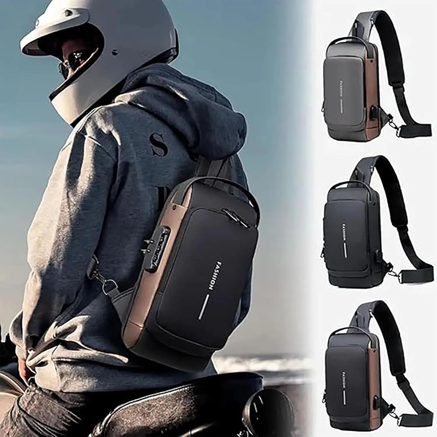 Auricz Bag, Carbon Fiber Streamline Anti-Theft Sling Bag, USB Waterproof Chest Daypack Casual Shoulder Bags Backpack (Gray)