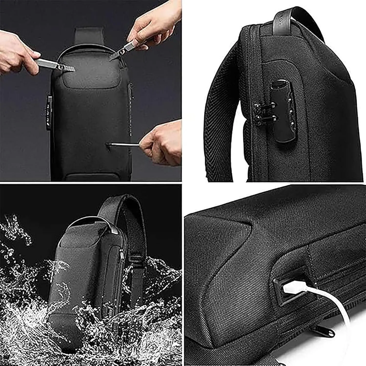 Auricz Bag, Carbon Fiber Streamline Anti-Theft Sling Bag, USB Waterproof Chest Daypack Casual Shoulder Bags Backpack (Gray)