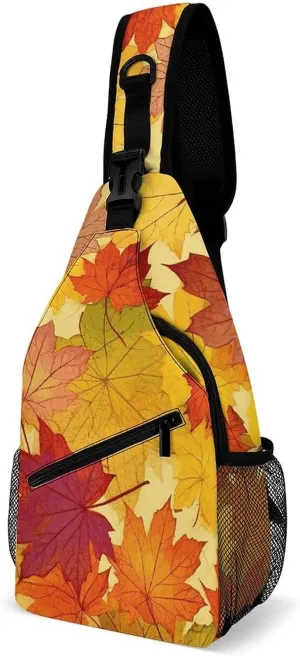 Autumn Leaves of Maple Sling Bag with Rfid Blocking Causal Mens Crossbody Bag Lightweight Chest Pack Large Man Purse Travel Crossbody Backpack Shoulder Sling Backpack for Hiking Running Cycling